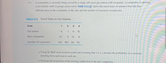 please use question 8.9 and the information given