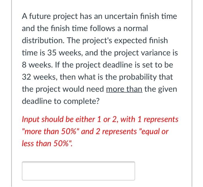 A future project has an uncertain finish time and