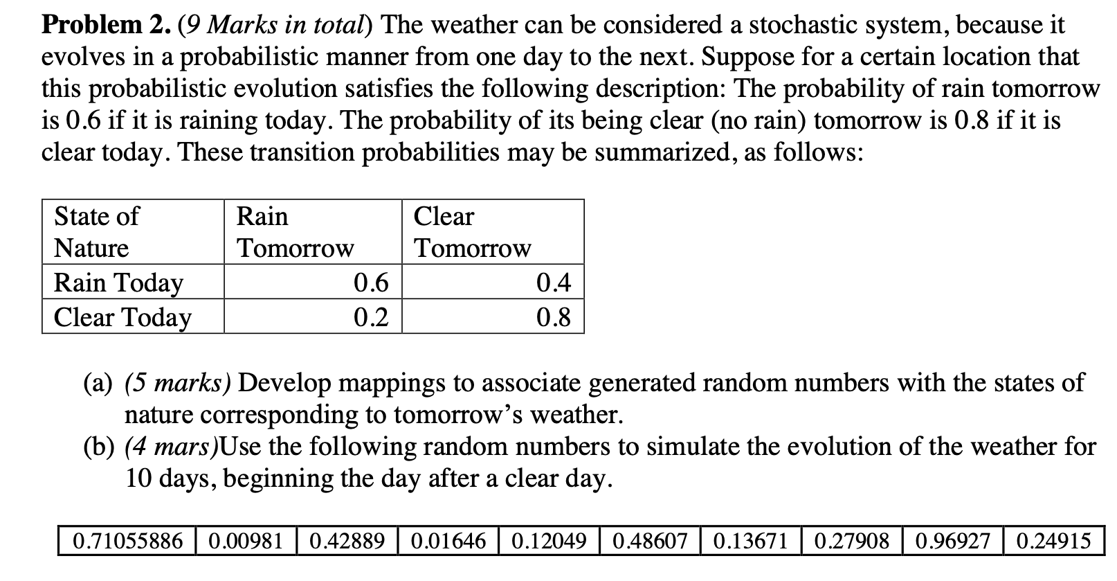 Problem 2. (9 Marks in total) The weather can be