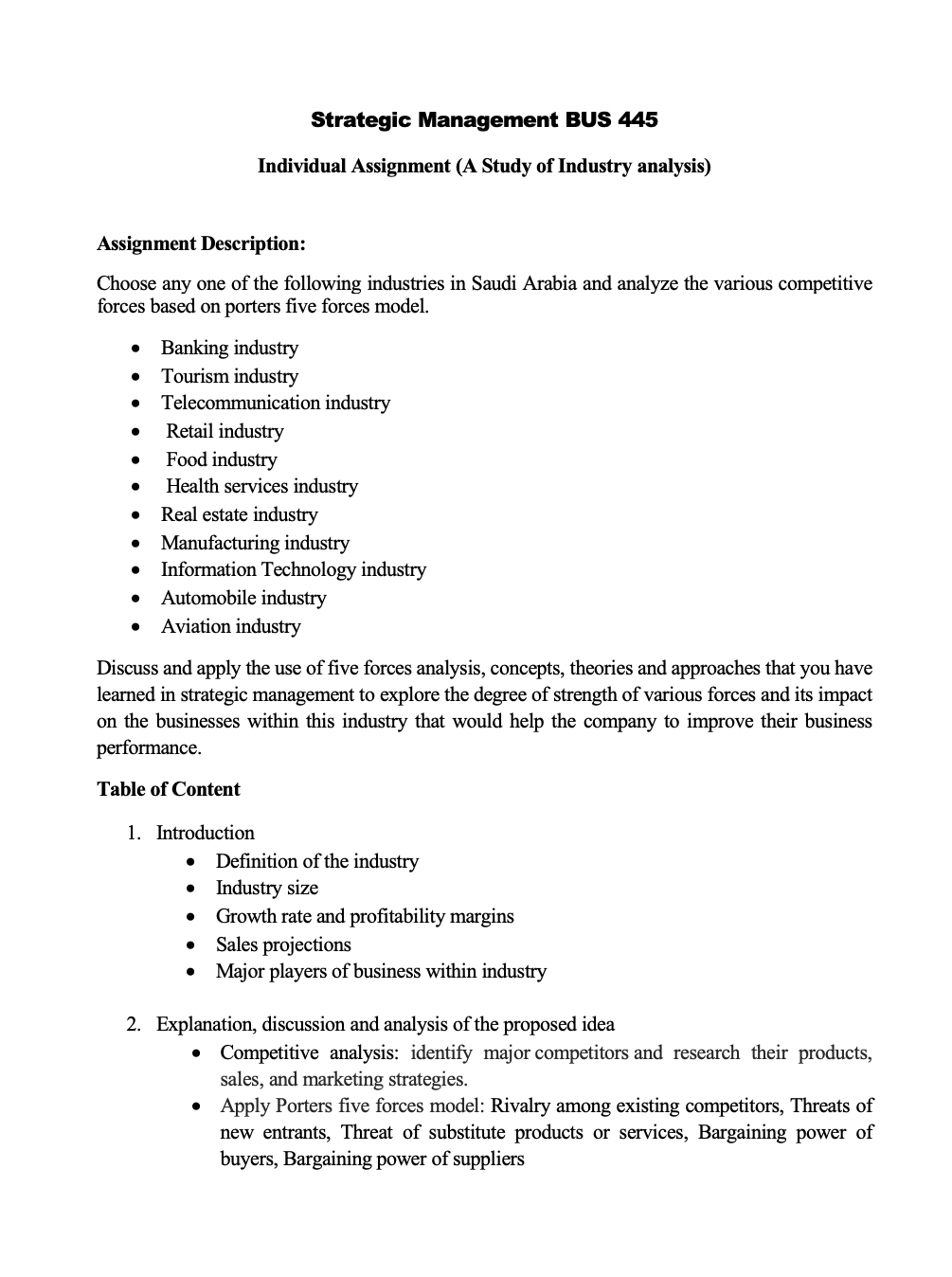Strategic Management BUS 445 Porter five forces
