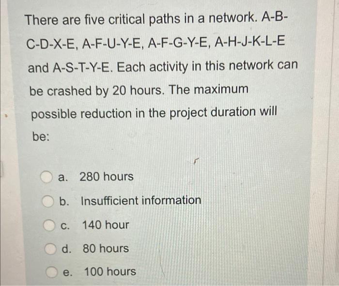 There are five critical paths in a network. A-B-