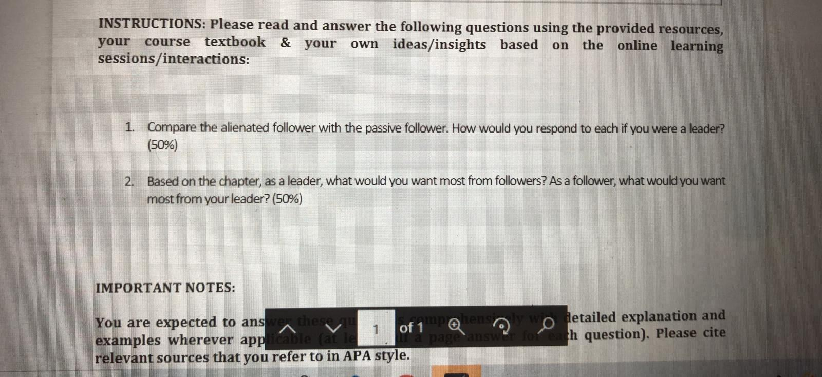 INSTRUCTIONS: Please read and answer the