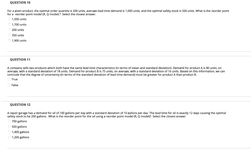 QUESTION 10 For a given product, the optimal