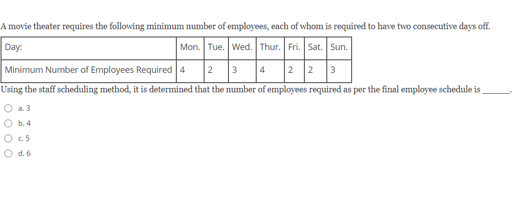 A movie theater requires the following minimum