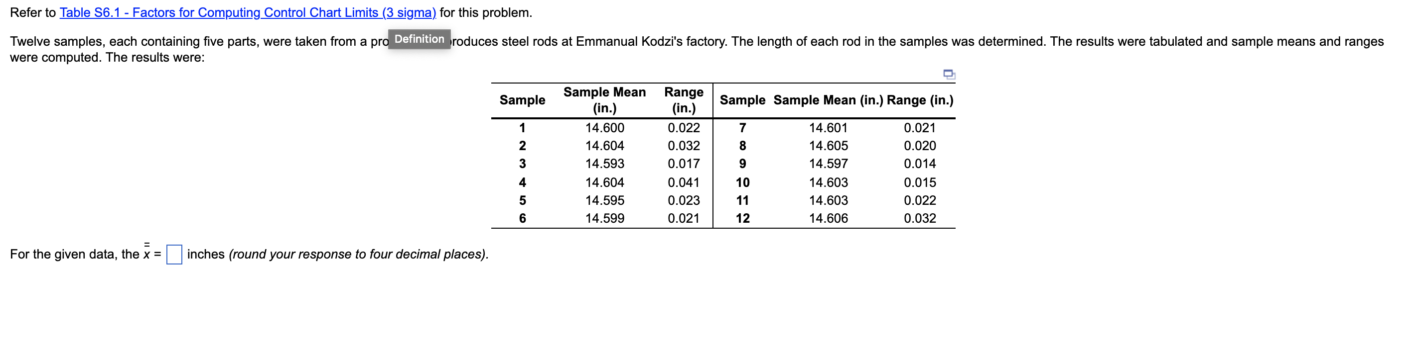 Please help find X double bar = R bar = UCLx =