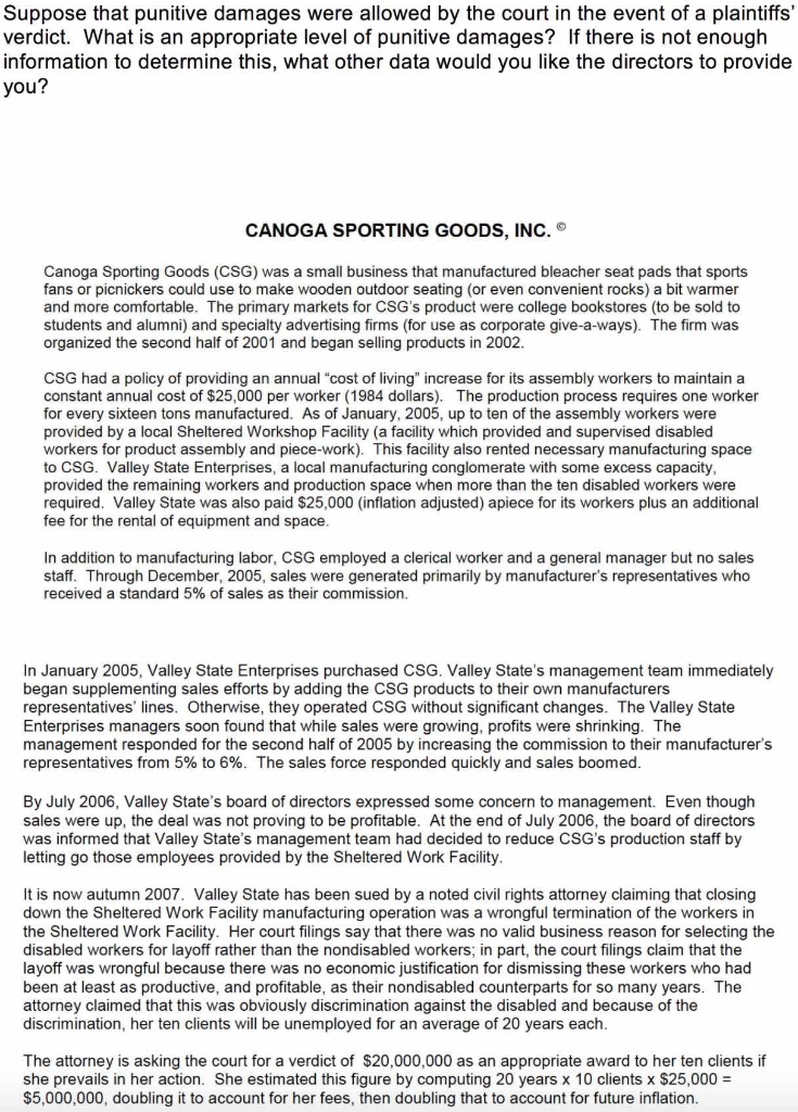 Suppose that punitive damages were allowed by the