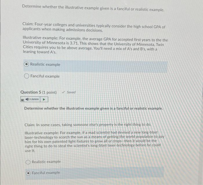 Determine whether the illustrative example given