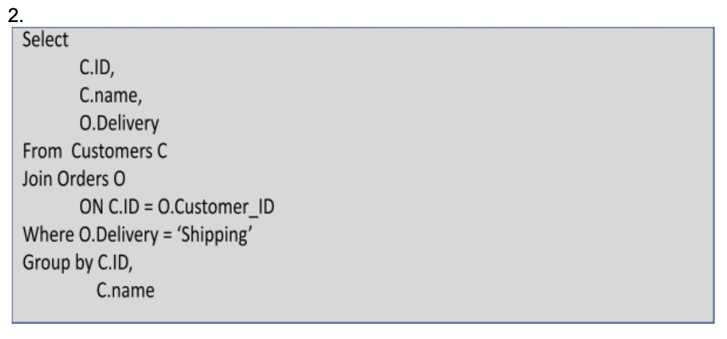 WRITE OUT THE OUTPUT FROM THE SQL QUERY Tables