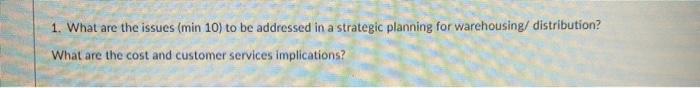 1. What are the issues (min 10) to be addressed