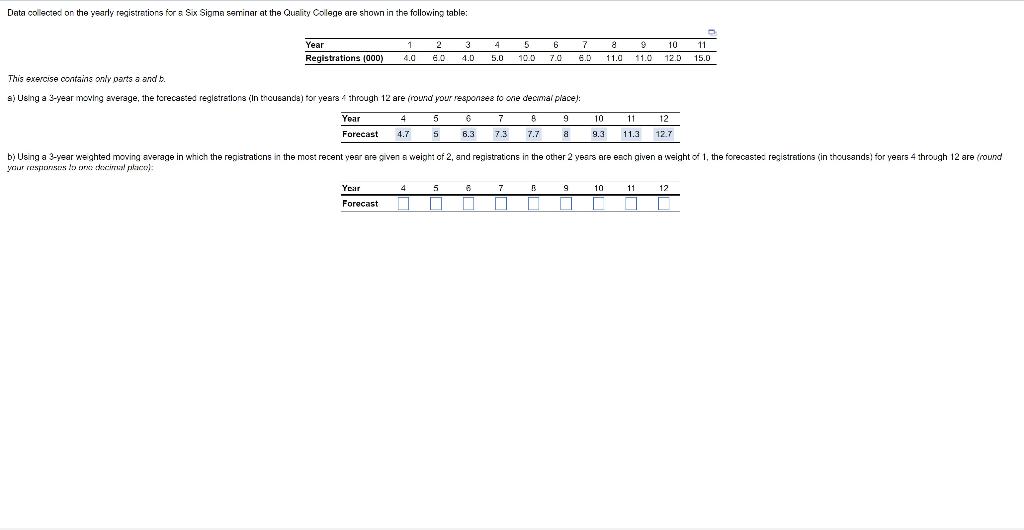 b) Using a 3-year weighted moving average in