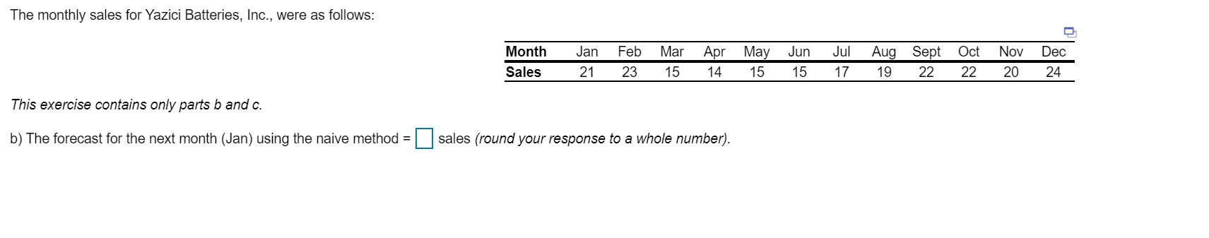 undefined The monthly sales for Yazici Batteries,