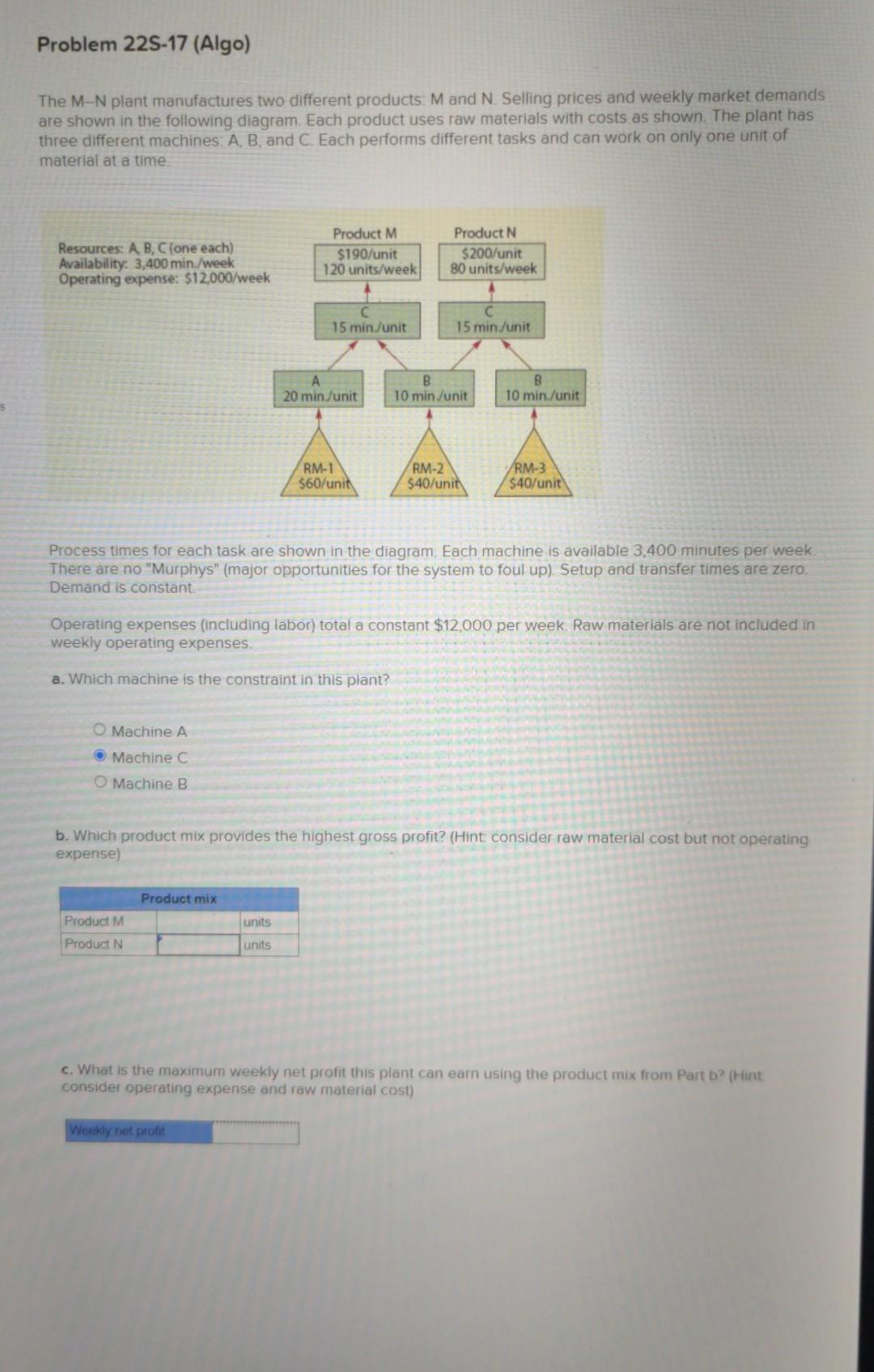 problem 22S-17 Problem 225-17 (Algo) The M-N