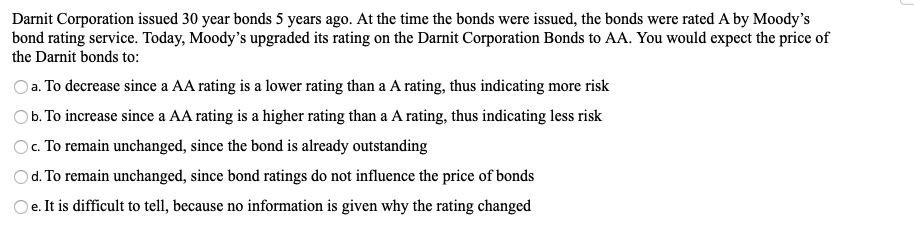 Darnit Corporation issued 30 year bonds 5 years