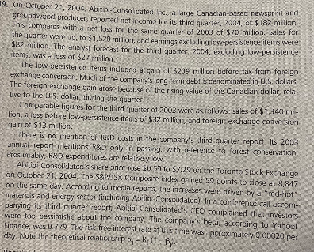 a. Find Abitibis ERC (abnormal stock return