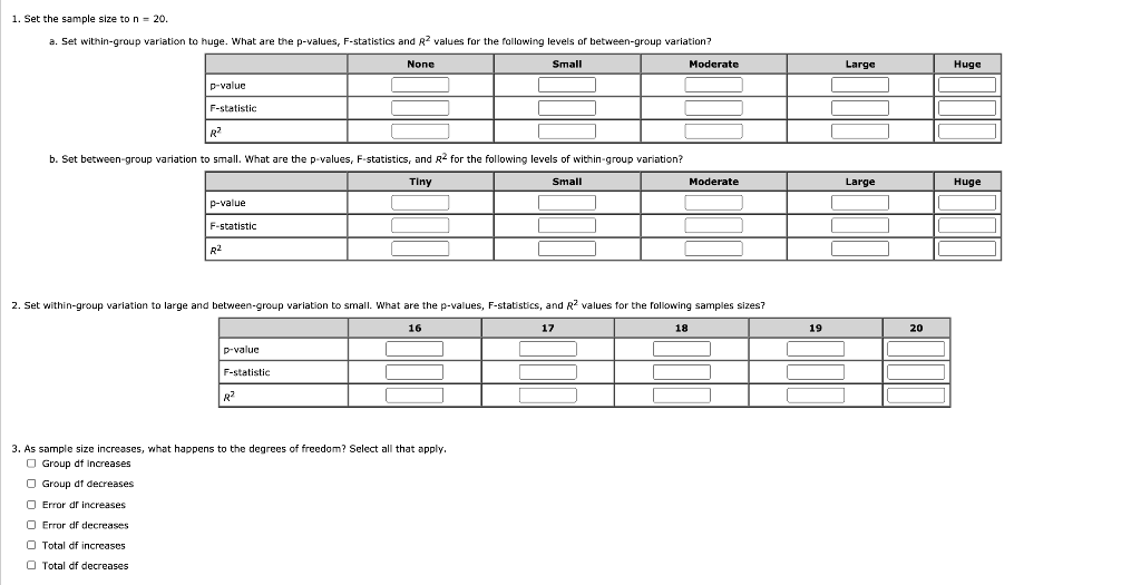 1. Set the sample size to n = 20. a. Set
