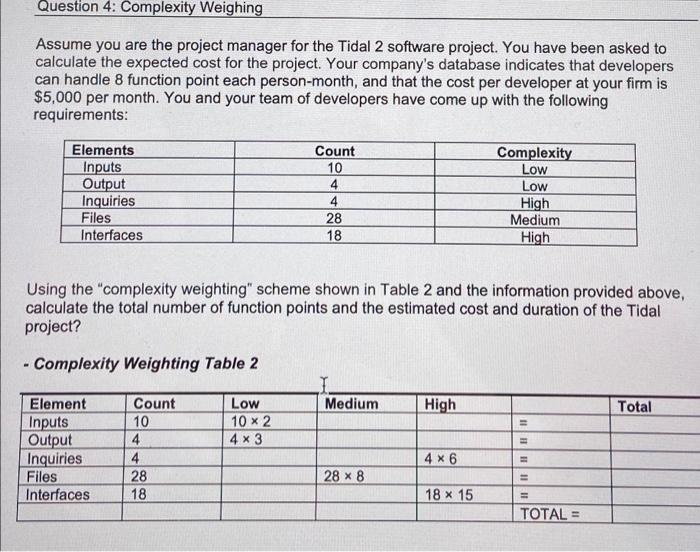 Question 4: Complexity Weighing Assume you are