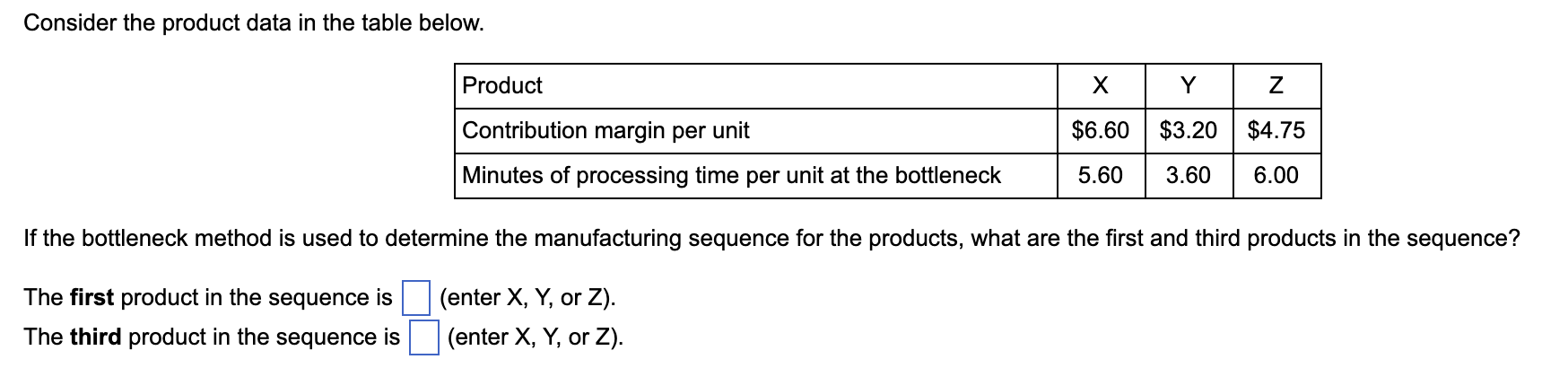 Consider the product data in the table below.