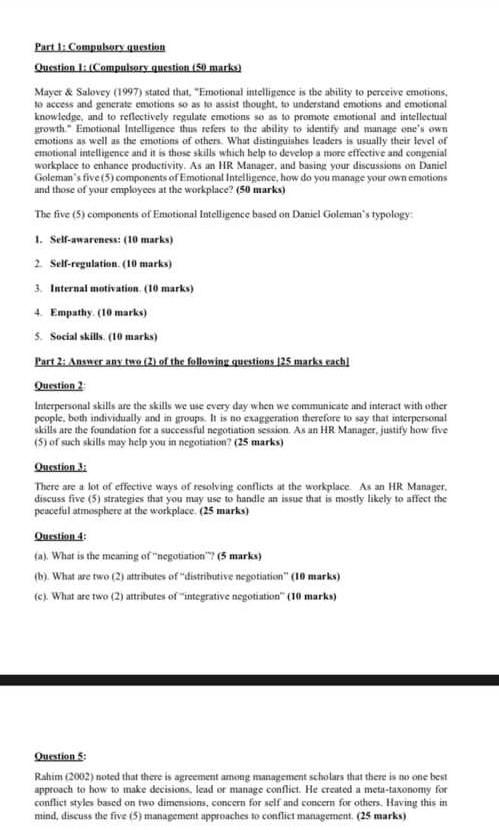 Part 1: Compulsory question Question 1(Compulsory