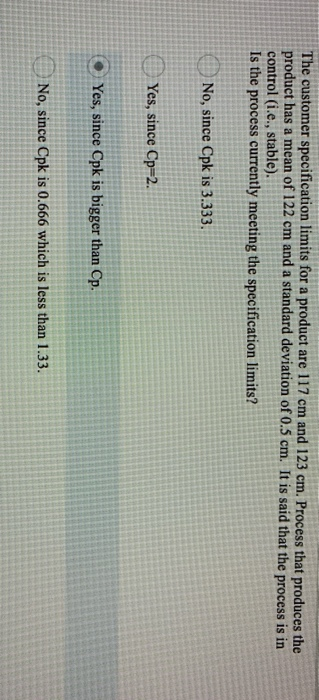 The customer specification limits for a product