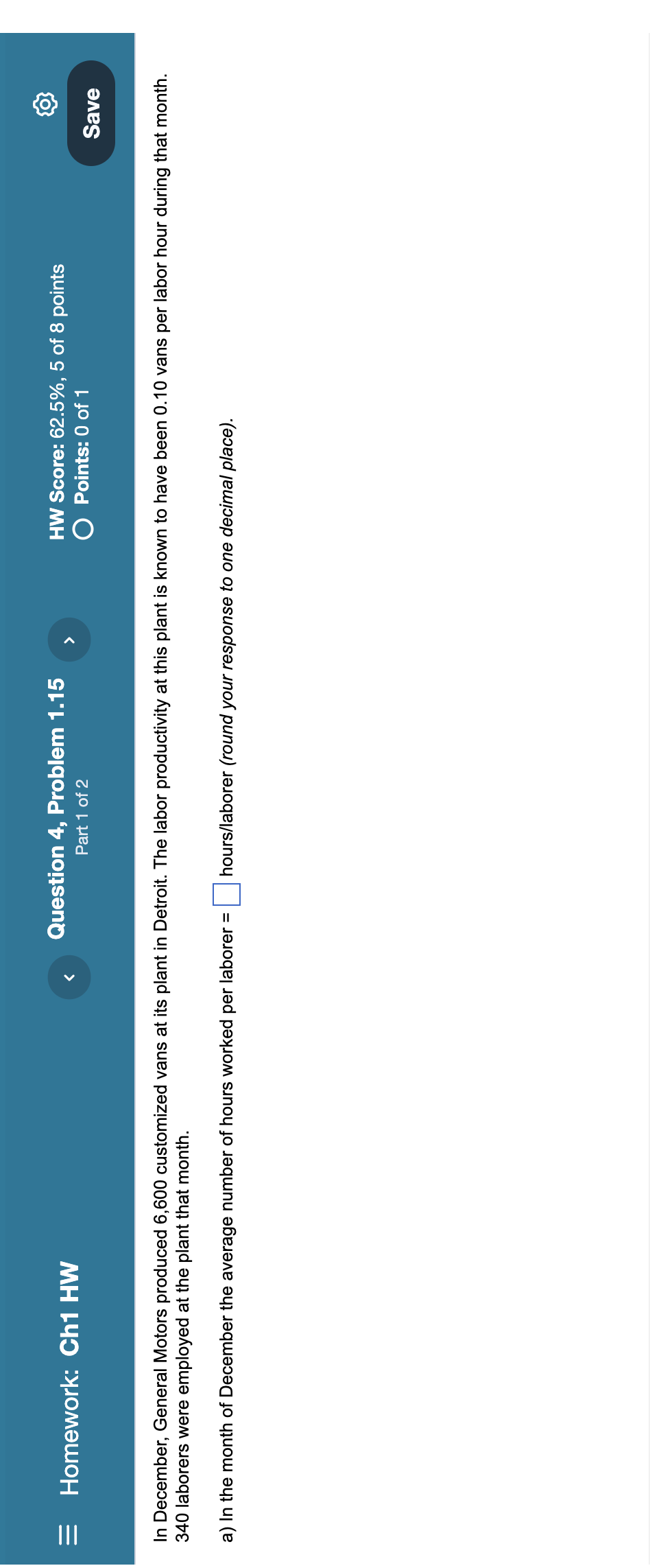 |||| Homework: Ch1 HW Question 4, Problem 1.15