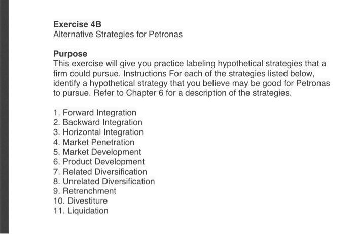 Exercise 4B Alternative Strategies for Petronas