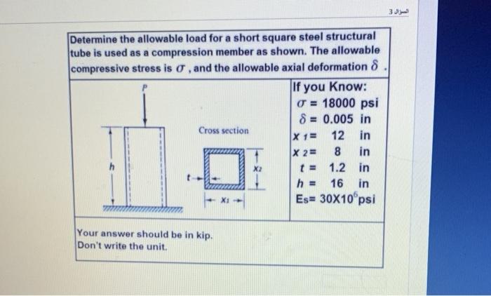 3 Determine the allowable load for a short square