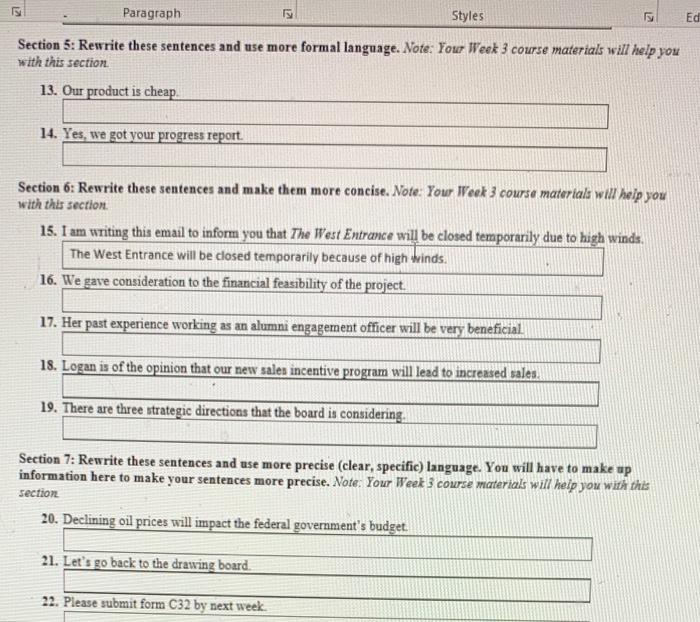 Paragraph I Styles Ed Section 5: Rewrite these