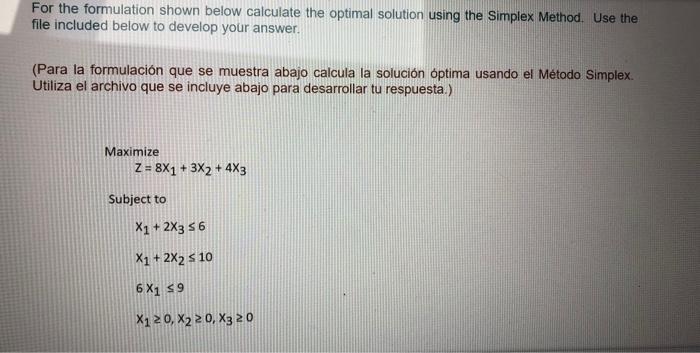 For the formulation shown below calculate the