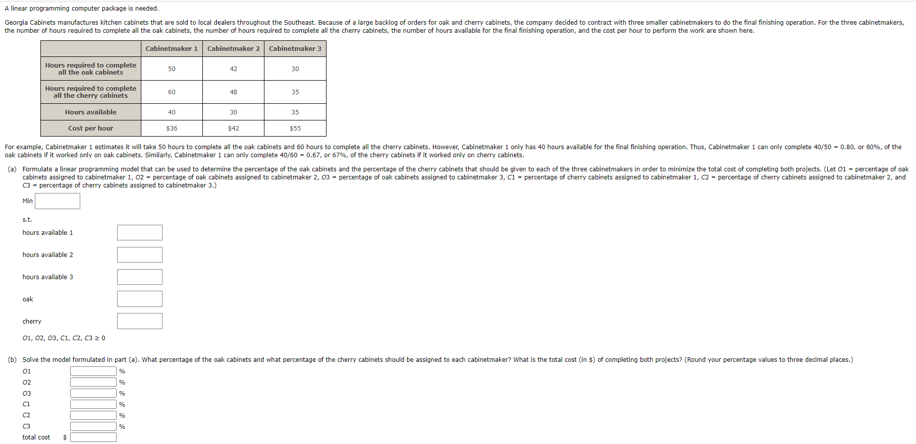 A linear programming computer package is needed.