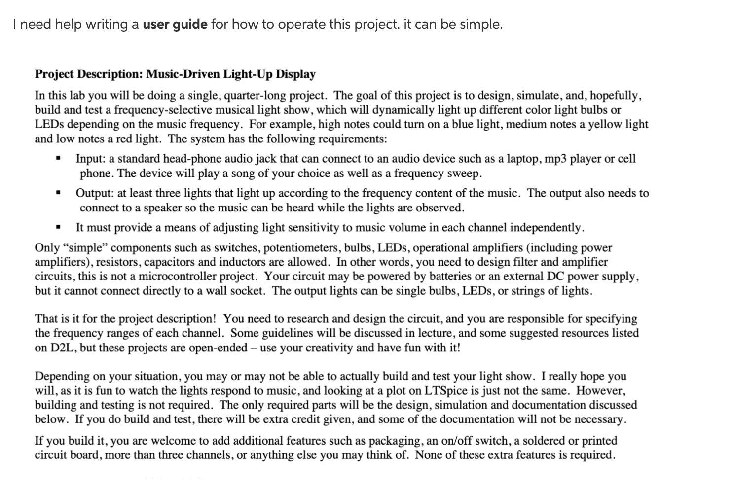 I need help writing a user guide for how to