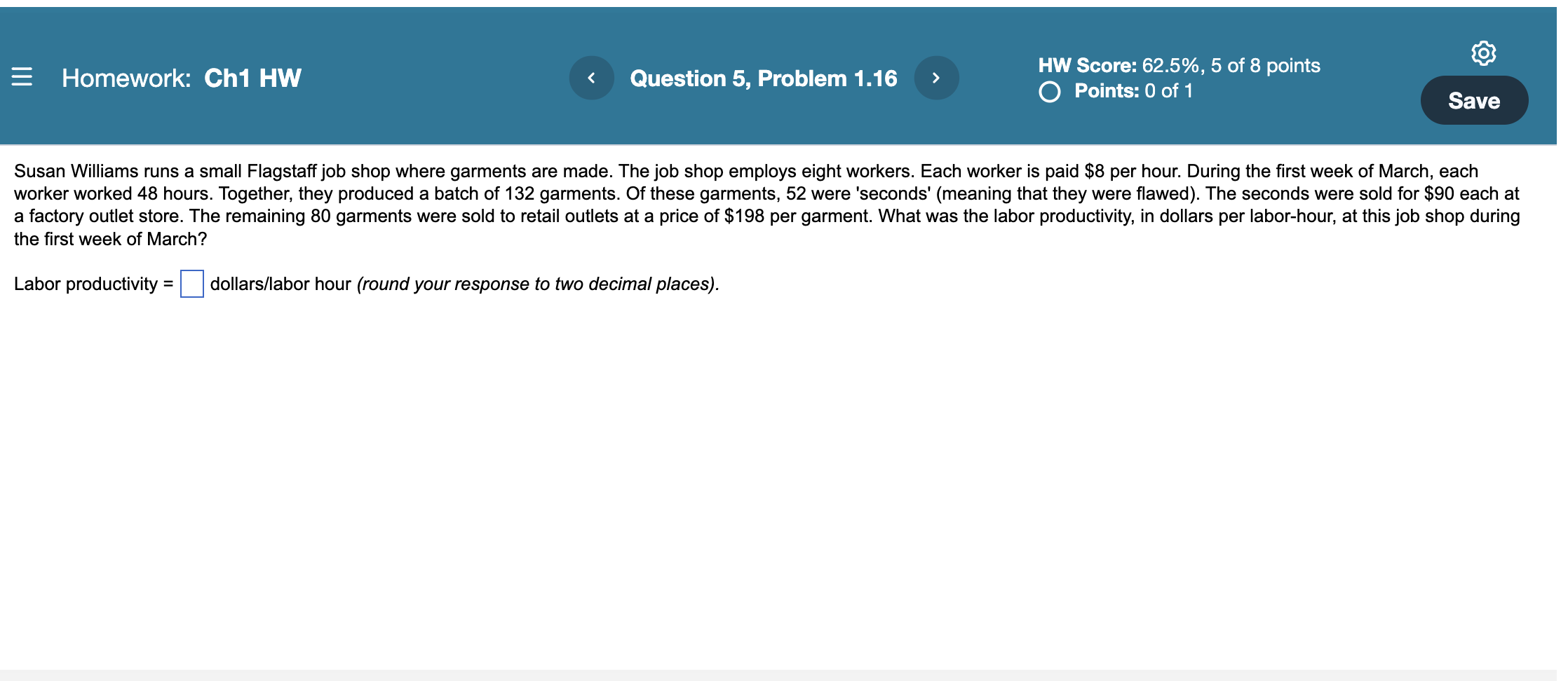 Homework: Ch1 HW Question 5, Problem 1.16 HW