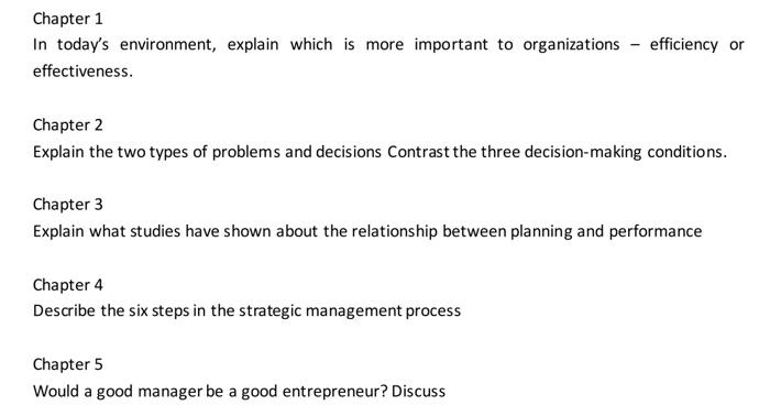 Chapter 1 In today's environment, explain which