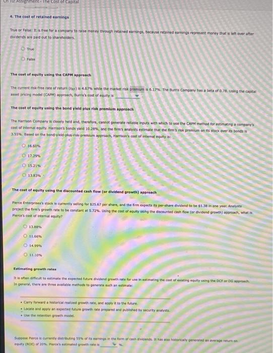 Assignment- The Cost of Capital 4. The cost of