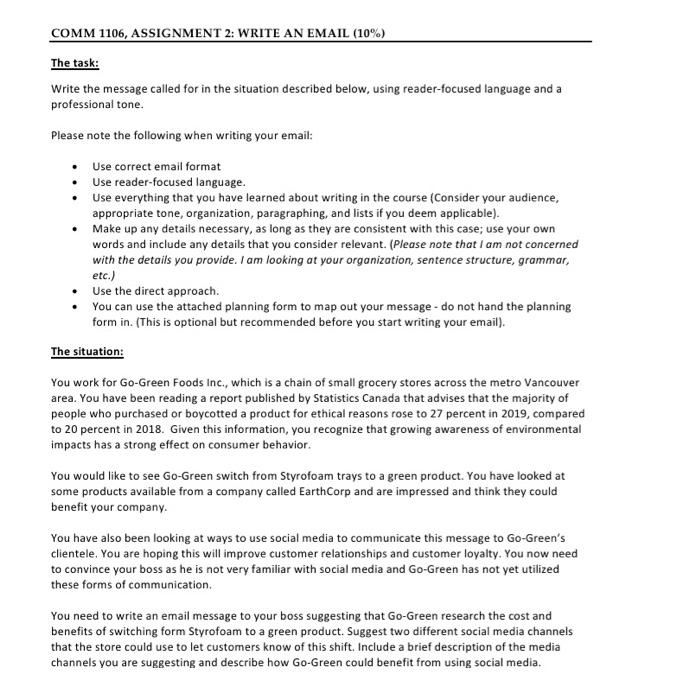 COMM 1106, ASSIGNMENT 2: WRITE AN EMAIL (10%) The