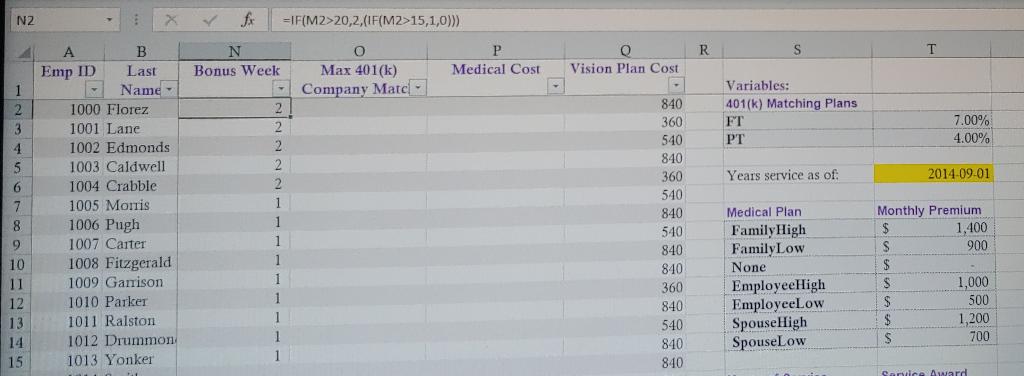 In cell P2, use a VLOOKUP function to determine