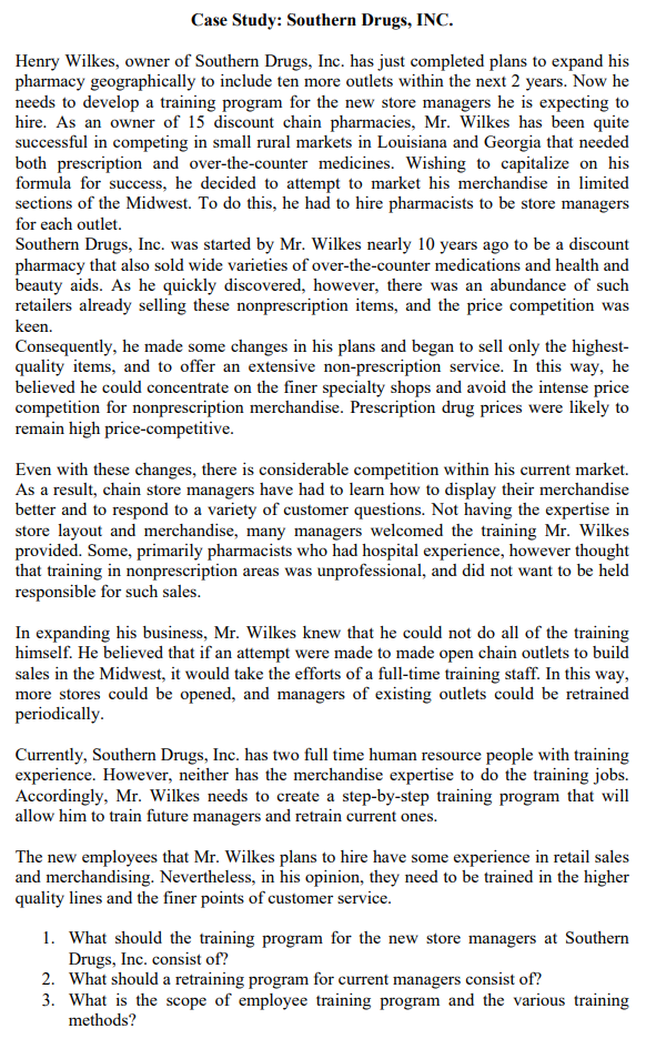 Case Study: Southern Drugs, INC. Henry Wilkes,