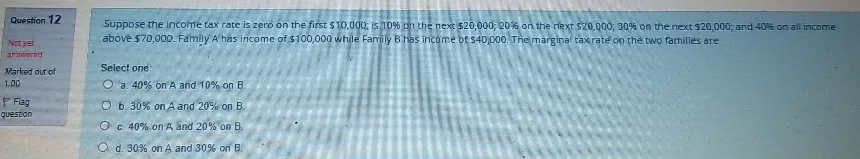 Question 12 Suppose the income tax rate is zero