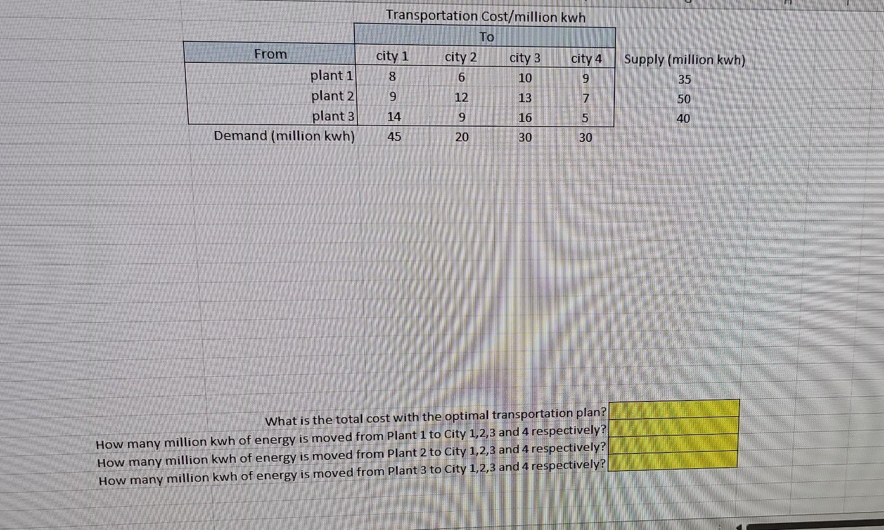 solve using excel and showing formulas f4