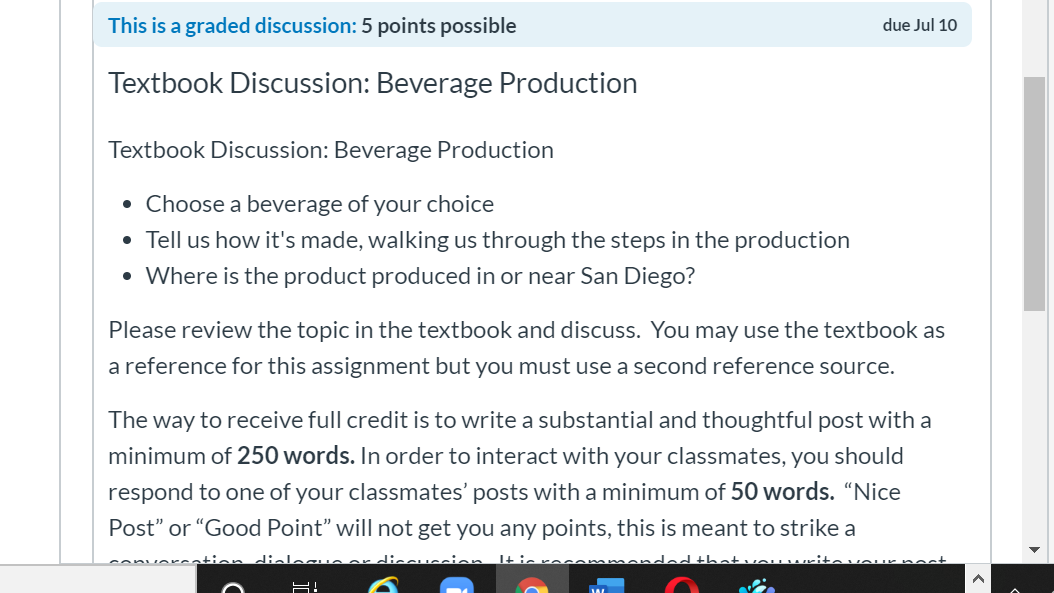 Textbook Discussion: Beverage Production No