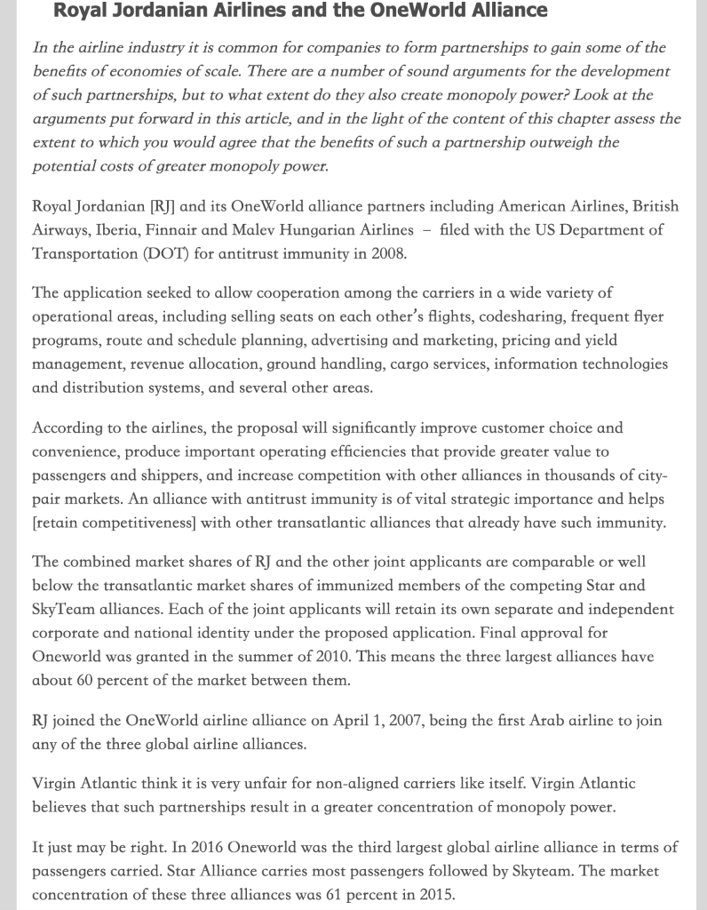 Royal Jordanian Airlines and the OneWorld