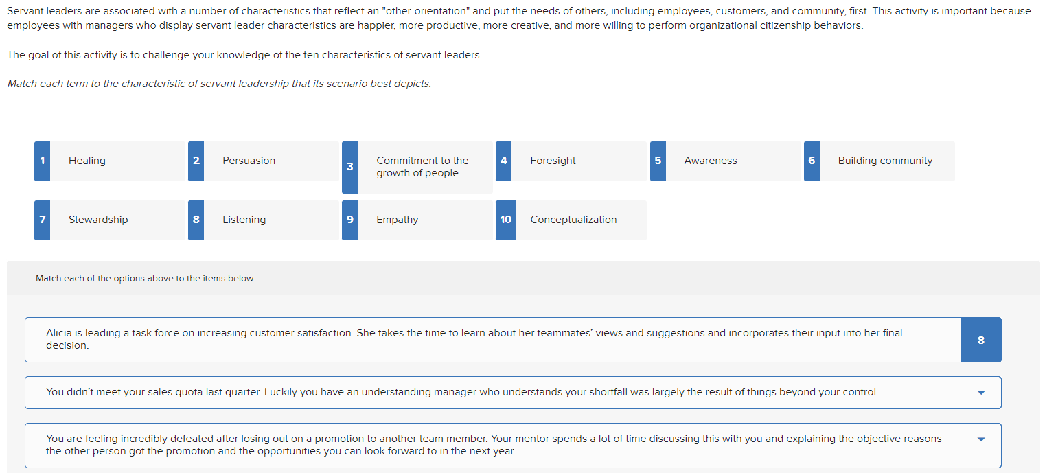 Servant leaders are associated with a number of