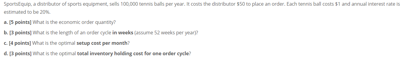 SportsEquip, a distributor of sports equipment,