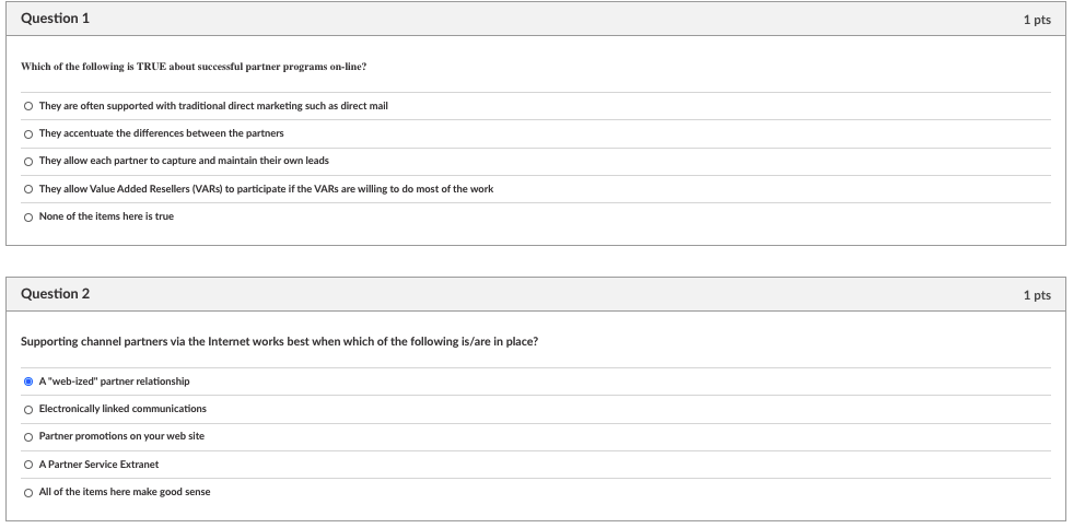 Question 1 1 pts Which of the following is TRUE
