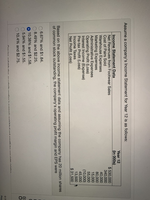 Assume a company's Income Statement for Year 12