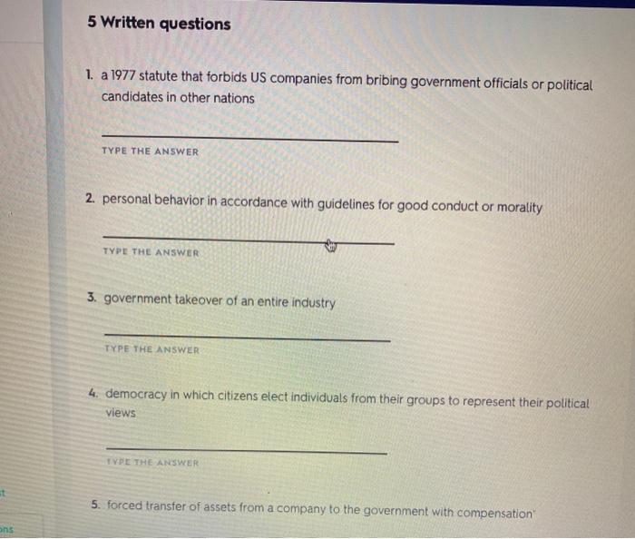 5 Written questions 1. a 1977 statute that