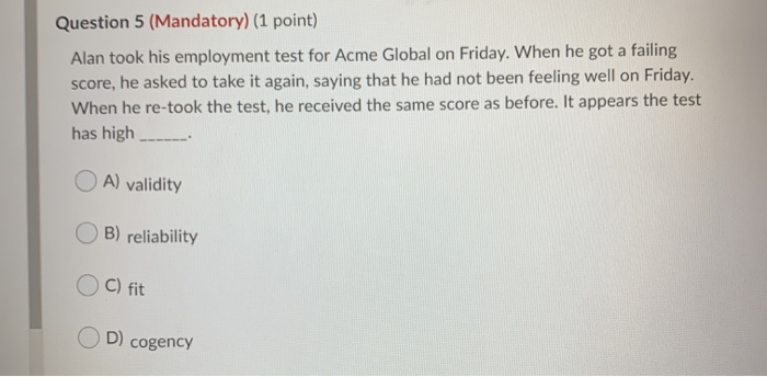 Question 1 (Mandatory) (1 point) Acme Global