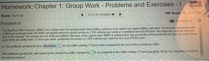 Save Homework: Chapter 1: Group Work - Problems