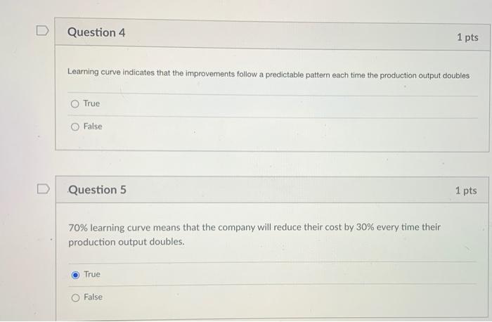 answer both Question 4 1 pts Learning curve