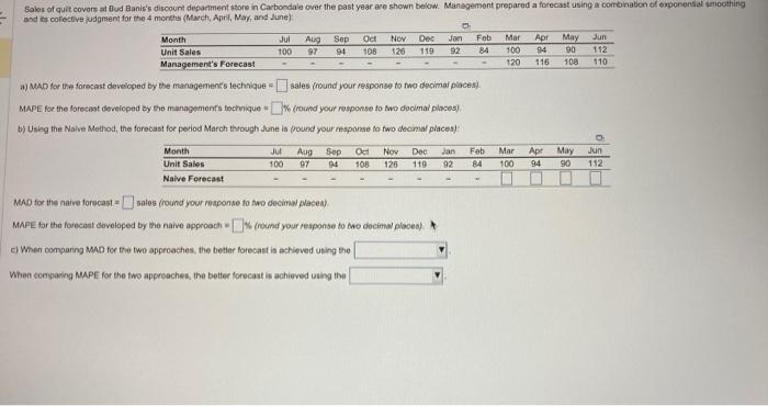 a) MAD for the forecast developed by the