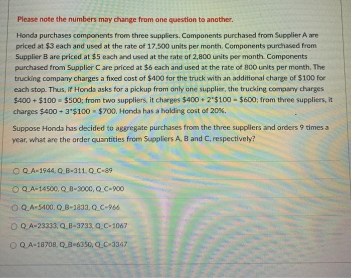 Please note the numbers may change from one